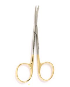 DERRON Blepharoplasty Scissors 4 1/2 (11.4 cm), curved flat tips, one serrated blade, carbide
